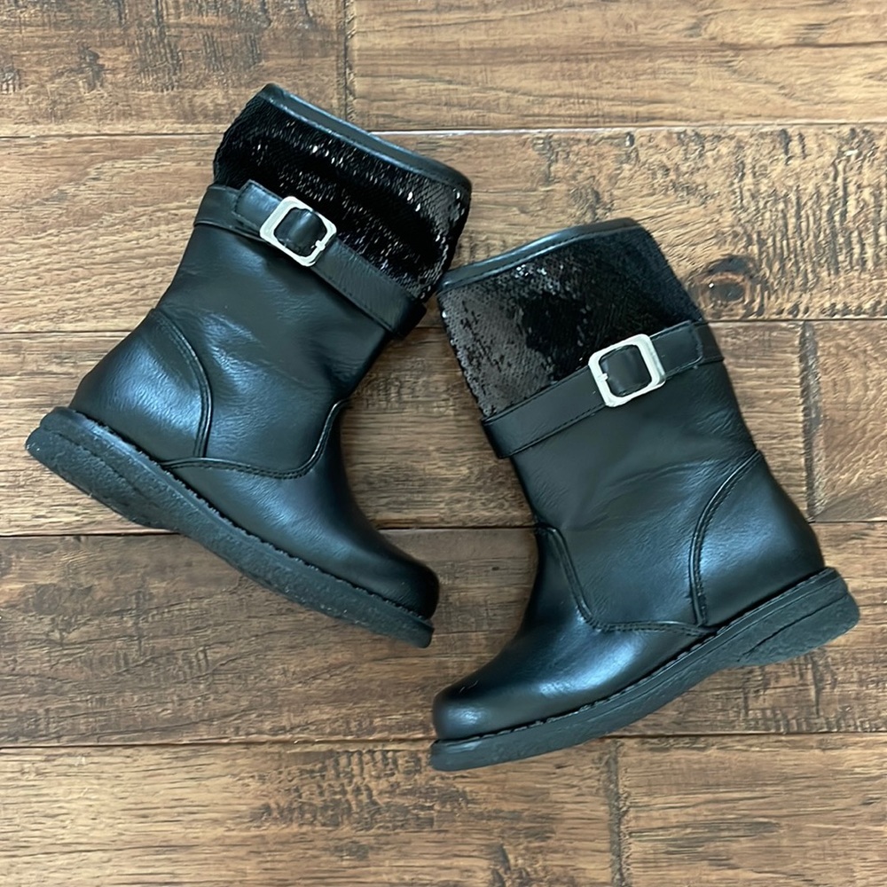Rachel Shoes Girls Kendra Black Sequin Cuff Boots Size 7